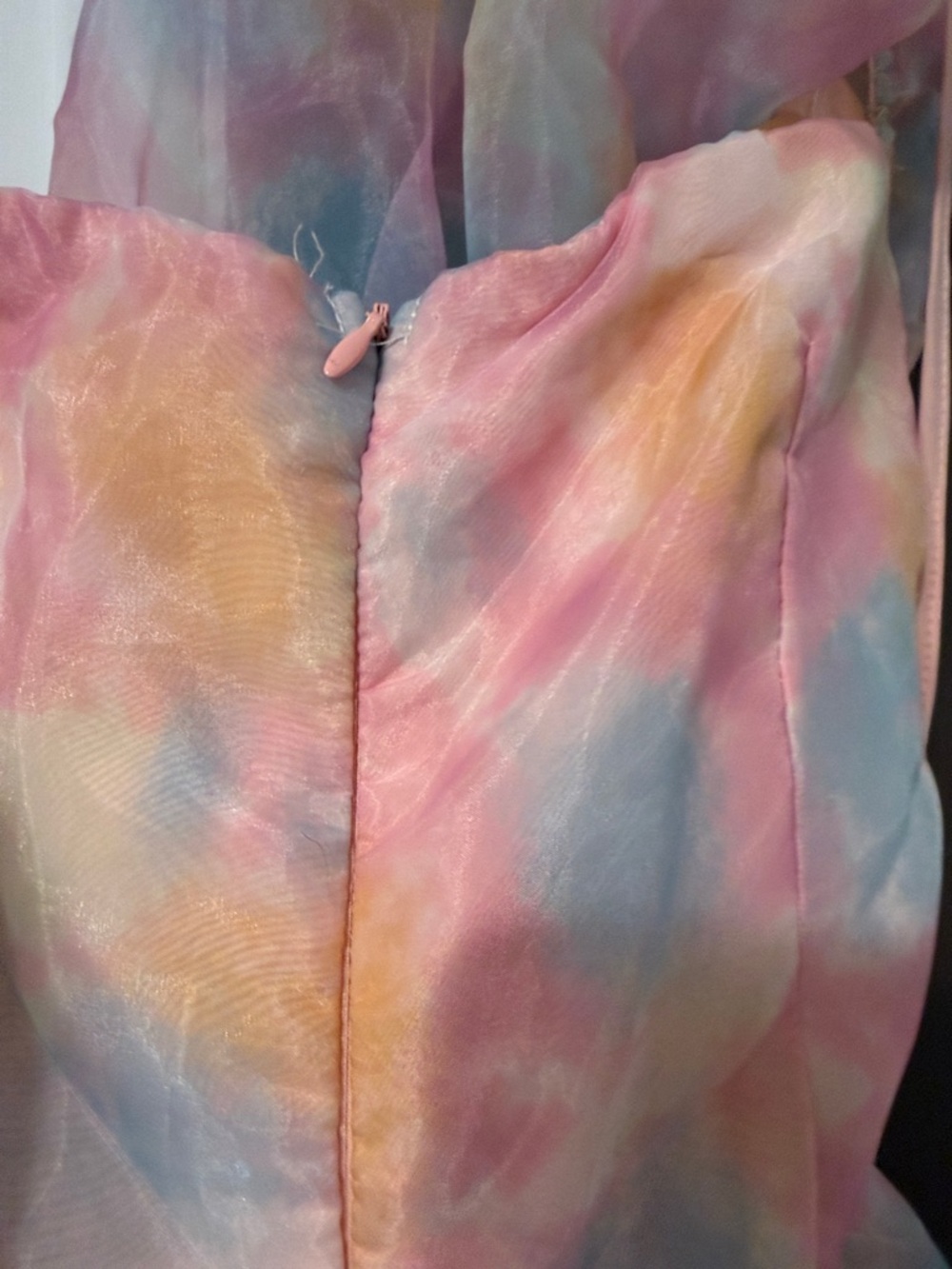 Pastel Tie-Dye Puff Sleeve Dress – Sheer Overlay Fit & Flare Mini Dress - Picture 5 of 8